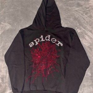 Spider Black Hoodie with Red Web Design